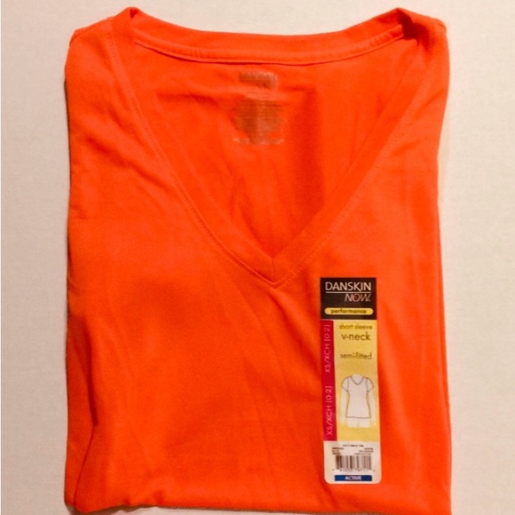 NWT DANSKIN NOW Neon V-Neck Semi-Fitted Performance Tee XS - Picture 3 of 6